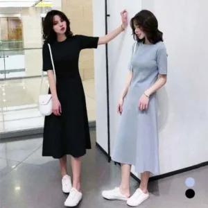 플레어 반팔 데일리 반팔롱 롱원피스 클래식 오버핏