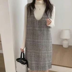 봄 원피스 윈터 미니 민소매 따뜻 겨울 가을 체크 H라