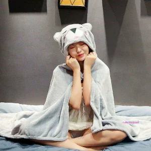 극세사블랭킷 캠핑 후드 쇼파 담요 블랑캣 대형 휴대용 차량용 망토klm439