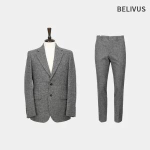 빌리버스 남자 겨울 모던 하운드투스 싱글 자켓 정장 투피스 세트 BVOT170