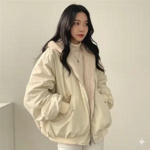  데일리 여성 뽀글이 겨울 융털 후드집업 패딩 양면 캐주얼 항공점퍼