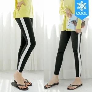 아이스 쿨링 스판 일라인 10부 배색 무지 레깅스