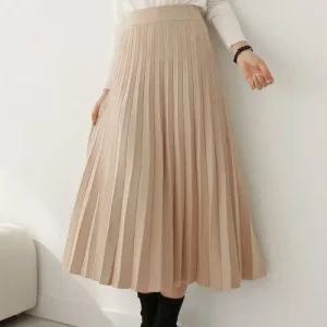 여자 봄 가을 겨울 밴딩 무지 플리츠 니트 롱 스커트 핏이 예쁜 기계주름 치마