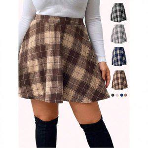 플리츠 스커트 빅사이즈 플러스 사이즈 컬러 블록 체크 무늬 미니
