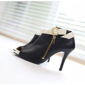 [지젤슈즈]배색포인트 토오픈 부티힐/ [1228-1]