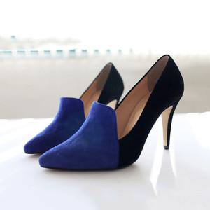 [지젤슈즈] 천연소가죽 배색라인 펌프스힐/[0107]