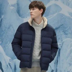 [스케쳐스]남성 내추럴 웜 플리스 헝가리 화이트 다운 자켓(네이비)