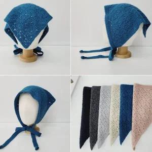 [마메든]겨울 뜨개 니트 펀칭 커치프/헤어 삼각 스카프 두건 모자 반다나