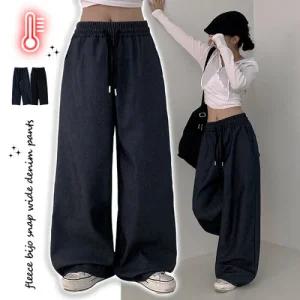 더핑크 / 더지 하이웨스트 생지 밴딩 비조 스냅 기모 팬츠