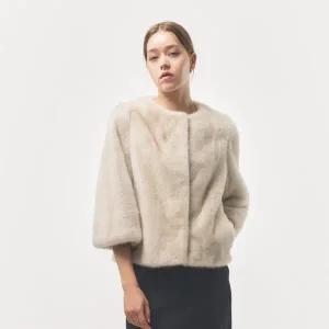 [진도모피](강남점)밀크 퍼 칼라리스 자켓 (JMJP09)