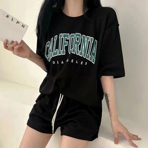 여성 데일리 프린팅 반팔 반바지 셋업