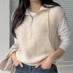 양털 뽀글이 집업 후드패딩 니트 조끼(아이보리 베이지 그레이 블랙) TL457