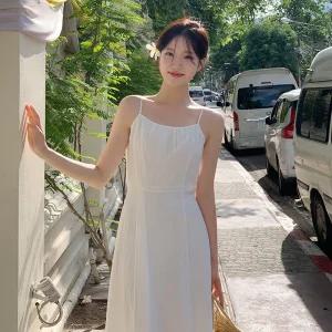 (휴양지룩/부유방커버O/청순퓨어템) 헬린 플레어 스트랩 뷔스티에 롱 원피스 op15766