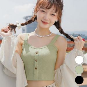 크롭티 크롭나시 끈나시 탱크탑 캡내장 버튼 이너나시