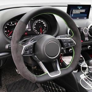 알칸타라 리얼 가죽 스티어링 휠 커버, 라이트 그린 스레드 손 바느질 자동차 액세서리, 아우디 R8 TT (201