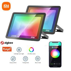 투야 스마트봇샤오미 RGB 투광 조명 반사판 IP68 방수 LED 스포트라이트 220V 프로젝터 램프 야외 정원 100