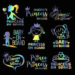 흥미로운 자동차 스티커 공주 보드 비닐 스티커 소녀 딸 경고 표지판, 자동차 스타일링