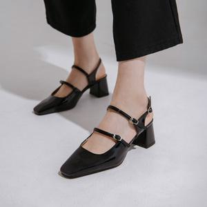 SOVO 라이아 페이던트 스트랩 미들힐 5cm