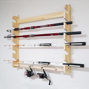 로드 6구 벽걸이형 거치대 원목 낚시대