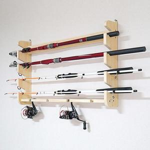 원목 거치대 4구 낚시대 벽걸이형 로드