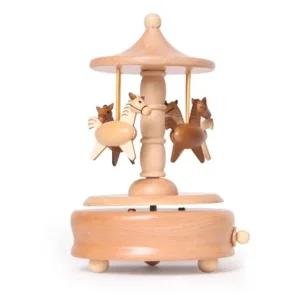 B원목오르골 회전목마 움직이는 태엽 나무 뮤직박스 (WFHU60W)