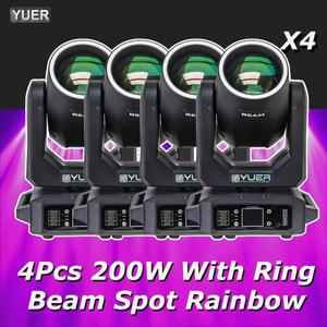 링 빔 스팟 무빙 헤드 라이트, 18 회전 프리즘 무지개 효과, DMX512 디스코 파티 클럽 무대 조명, 200W LED