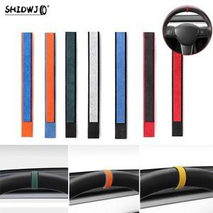 스티어링 휠 센터 스티커 자동차 상단 마커 라인 레드 마킹 슈퍼 스웨이드 장식 액세서리 1 개
