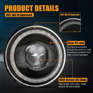 12V 7 인치 LED 헤드 라이트 DRL 하이/로우 빔 헤일로 링 앰버 엔젤 아이 지프 라다 니바 오토바이 오프로