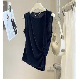 여자셔츠 롱루즈핏 프렌치 언밸런스 벨벳 나시 스웨터 봄가을 트임 빈티지 슬림 상의 원템3