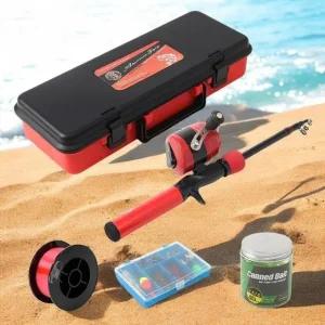 고품질 게더릭 루어+릴+낚싯대세트 (1.2m) (레드) 낚시채비도구 입문용릴낚싯대세트 낚시방울 (WFJEBZM)