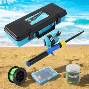 고품질 게더릭 루어+릴+낚싯대세트 (1.2m) (블루) 어린이낚시대세트 웜루어 낚시쌍방울 (WFJEBZL)