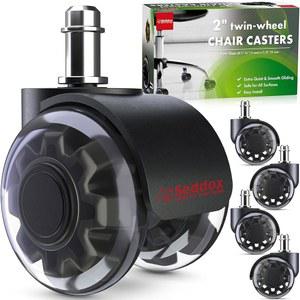 SEDDOX 사무용 의자 바퀴 교체 세트 - 하드우드 비닐 타일용 듀얼 2인치 소프트 의자 캐스터 - 모든 층에 적합 - 대부분의 컴퓨터 게임 및 책상 의자 장착 - 검은색