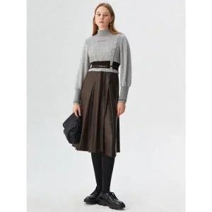 [하프클럽/에고이스트]멜란지그레이 래더 스커트 배색 믹스 원피스 EN4WO160