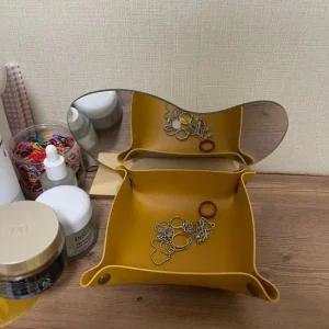 P1 데스크 소품정리 가죽 트레이 옐로우 소 차키보관함 리모컨정리함 가죽트레이 악세사리트레이