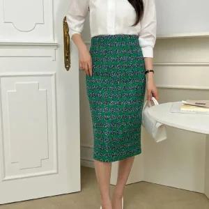 여자 울스커트 일자 정장 빅체크 H라인 치마_3