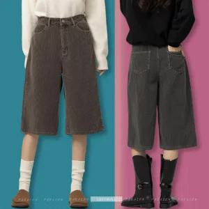 골덴 반바지 버뮤다 코듀로이 팬츠 가을 (국내산) 9620 여자 6부 와이드 일자 바지