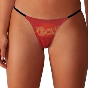중국 골드 드래곤 G-스트링 끈 여성용 노쇼 팬티 속옷 로우 라이즈 티백