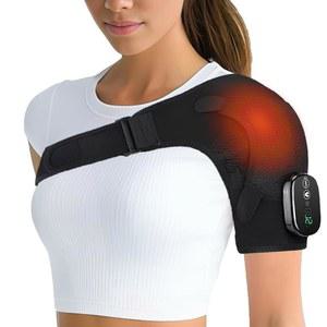 마사지 기능이 있는 무선 어깨 온열 패드 5S 급속 발열 벨벳 안감 실시간 온도 배터리용 LED 디스플레이 목 회전근개 를 위한 진동 브레이스 남녀 모두에게