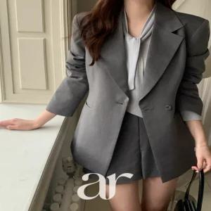 (MADE/국내제작/맞춤수트ON/품격셋업) 덴즈 싱글 자켓 핀턱 쇼츠 그레이 셋업 st2950