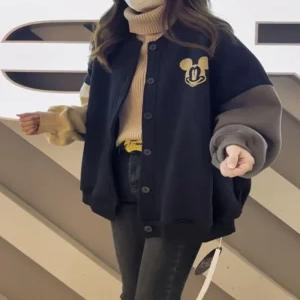 Ardez 여성 빅사이즈 루즈핏 후드 점퍼 가을 겨울 두꺼운 배색 야상 자켓