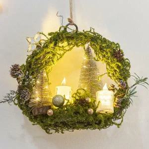 아트박스/플라워트리 크리스마스 리스 벽장식 골드마을 LED 캔들 25cm 소품