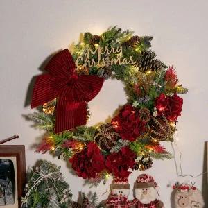 아트박스/플라워트리 크리스마스 리스 벽장식 LED 할리퀸 벨벳 플렌츠 45cm