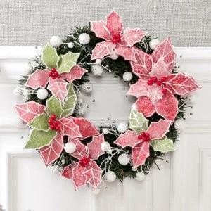 아트박스/플라워트리 크리스마스 리스 벽장식 노벌티 포인꽃 35cm 소품