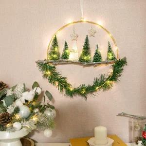 아트박스/플라워트리 크리스마스 리스 벽장식 LED 반클미니트리메탈링 40cm