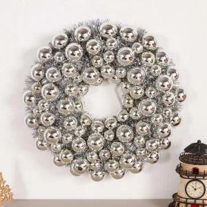 아트박스/플라워트리 [1+1] 크리스마스 리스 벽장식 유광볼 실버 50cm 소품
