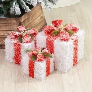 플라워트리 크리스마스 선물상자 대형 장식 3단 눈덮인 30cm 소품