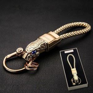 호피원단 하이 퀄리티 박스 자동차 키 체인 럭셔리 레오파드 헤드 금속 링 휴대용 가죽 코드