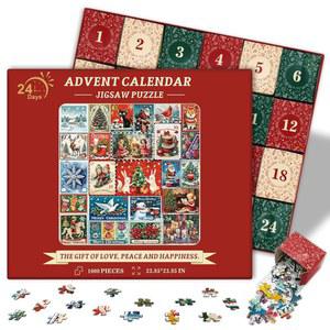 어드벤트 캘린더 2025 크리스마스 퍼즐 1000개, 카운트다운 스탬프 퍼즐, 24일간의 빈티지 홀리데이 직소