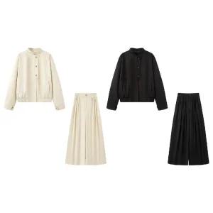 여자정장세트 추동 포켓 점퍼 코트+바지 세트 원템4