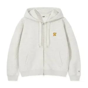 wackywilly 로고 와펜 기모 후드집업 오트밀